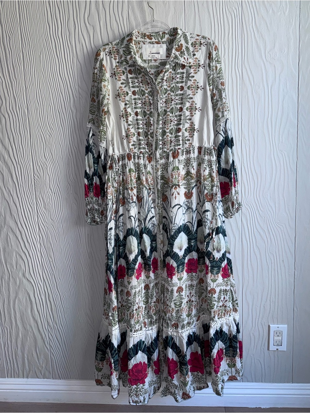 Anthropologie Eleanora Buttondown Shirtdress Silk Blend Botanical Motif Sz: L - Picture 8 of 15